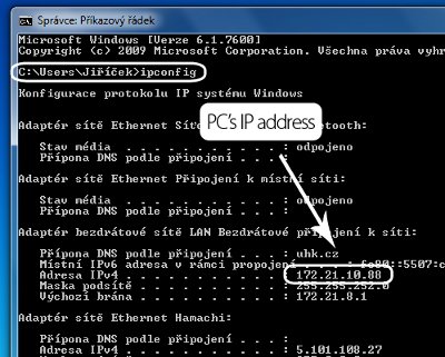 Show IP addresses by ipconfig